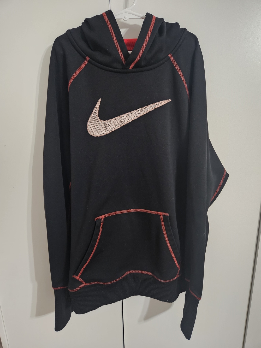 Nike Youth Black Hoodie with Red Stitching and Sparkle Swoosh